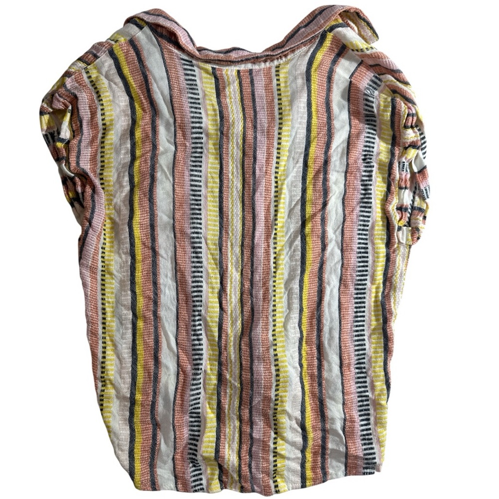 EUC keep in touch Colorful pink, coral, yellow Stripe Button Down tie front top - Picture 2 of 3